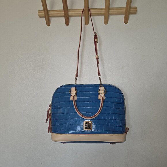 Dooney & Bourke Marine Blue Croco Embossed Zip Satchel & Wallet Set Leather Bag - Picture 4 of 16